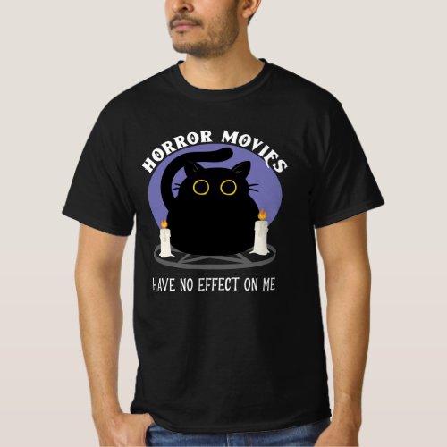 Funny Black Cat Loves Horror Movie T_Shirt