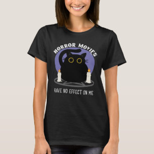 Funny Black Cat Loves Horror Movie T-Shirt