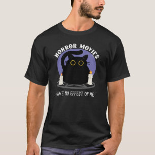 Funny Black Cat Loves Horror Movie T-Shirt