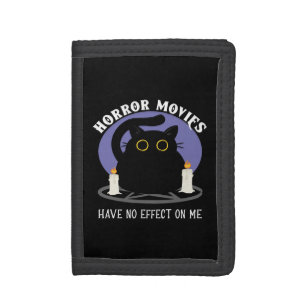 Funny Black Cat Loves Horror Movie Tri-fold Wallet