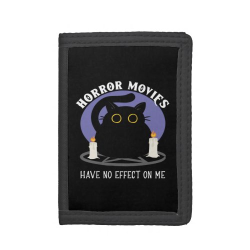 Funny Black Cat Loves Horror Movie Trifold Wallet