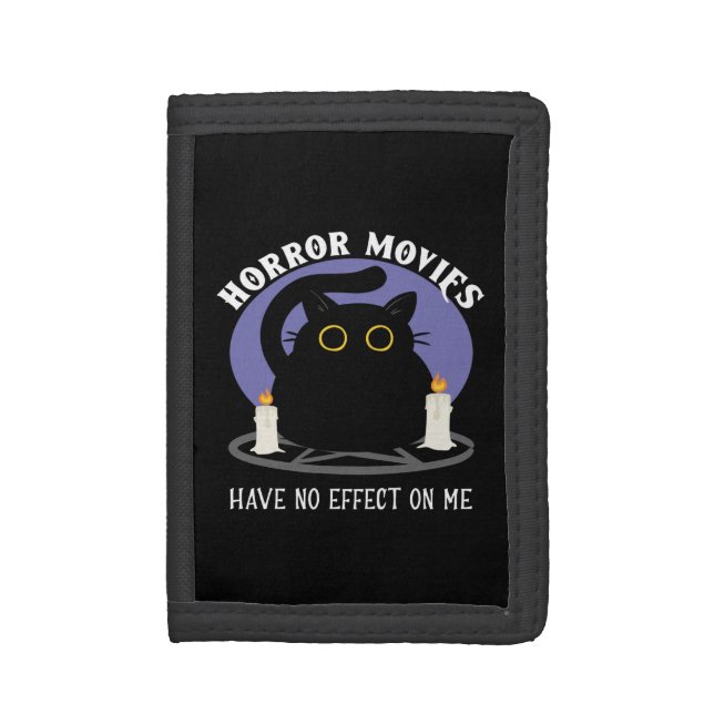 Funny Black Cat Loves Horror Movie Trifold Wallet (Front Vertical)