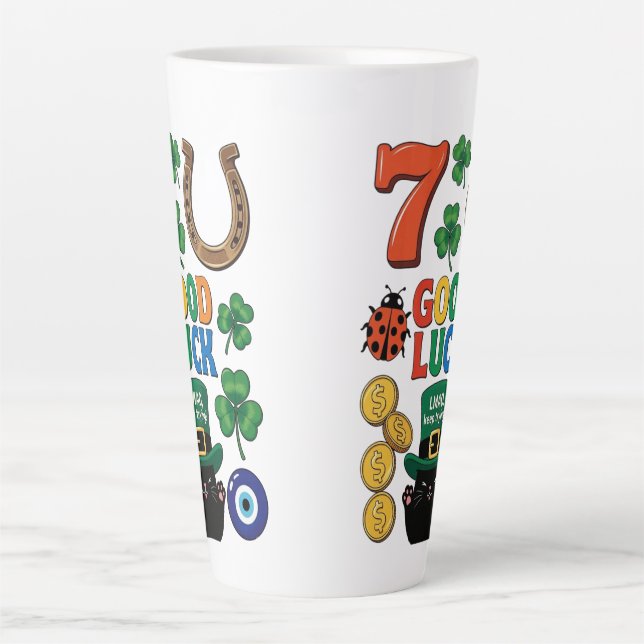 Funny Black Cat Lucky Charm  St. Patrick's day Latte Mug (Front)