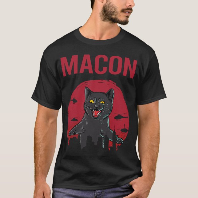 Funny Black Cat Macon T-Shirt (Front)