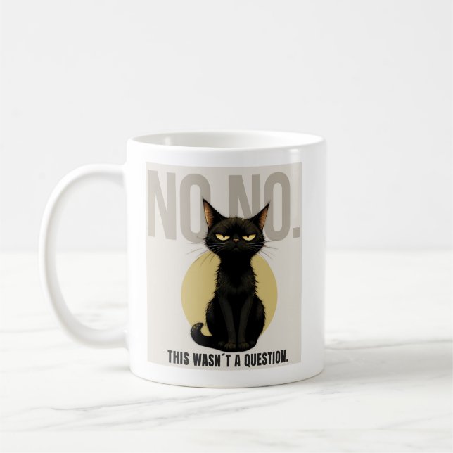 Funny Black Cat Meme Coffee Mug (Left)