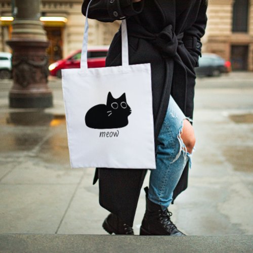 Funny Black Cat Meow Tote Bag