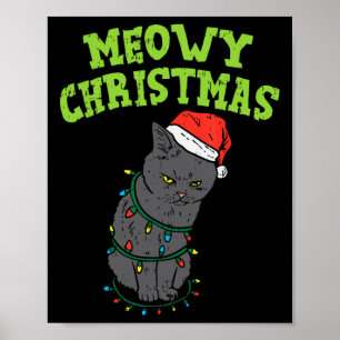 Funny Black Cat Meowy Christmas Funny Cat Men Boys Poster