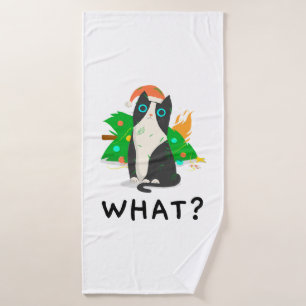 Funny Black Cat , Merry Christmas Cat Premium Bath Towel