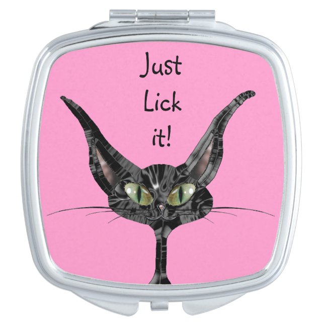 Funny Black Cat Monogram Compact Mirror (Front)