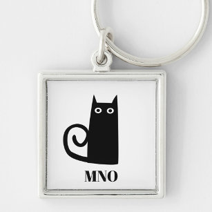 Funny Black Cat Monogram Keychain