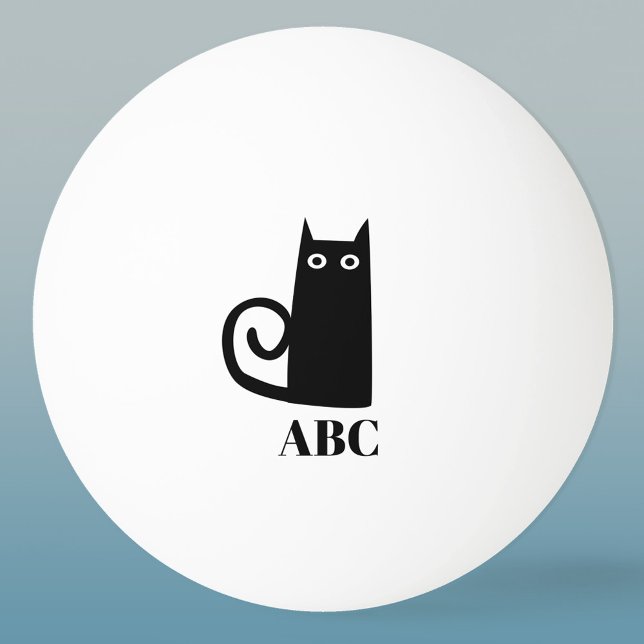 Funny Black Cat Monogram Ping Pong Ball (Fun black cat personalized monogram initials ping pong ball)