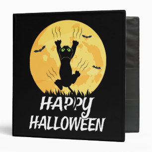 Funny Black Cat Moon Happy Halloween 3 Ring Binder