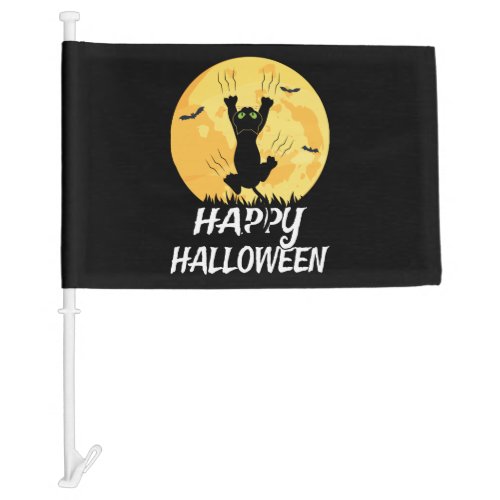 Funny Black Cat Moon Happy Halloween Car Flag