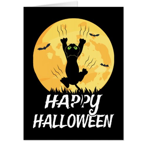 Funny Black Cat Moon Happy Halloween Card