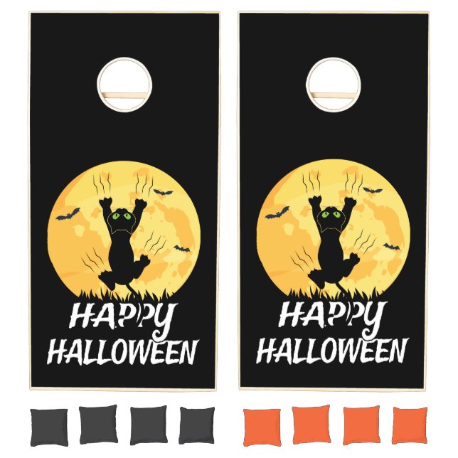 Funny Black Cat Moon Happy Halloween Cornhole Set (Set)