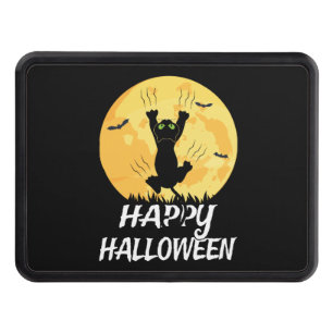 Funny Black Cat Moon Happy Halloween Hitch Cover