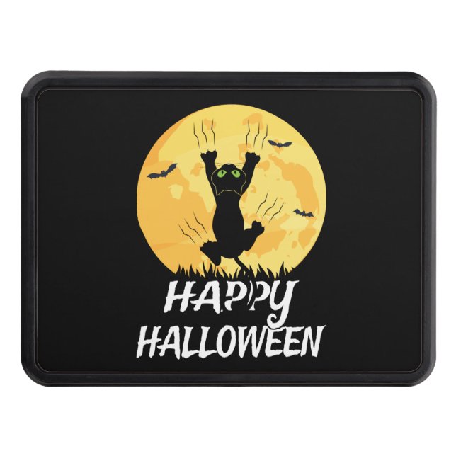 Funny Black Cat Moon Happy Halloween Hitch Cover (Front)