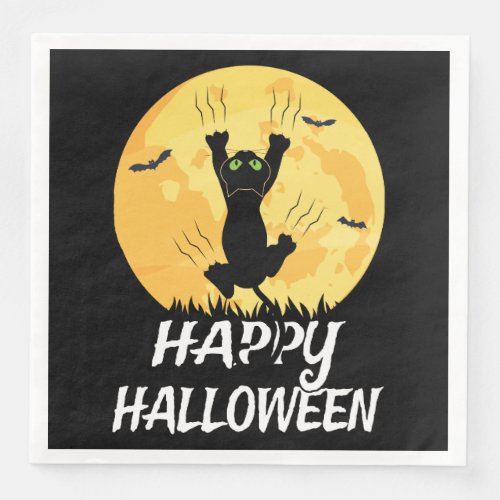 Funny Black Cat Moon Happy Halloween Paper Dinner Napkins