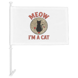Funny Black Cat Moon Vintage Halloween Design_1 Car Flag