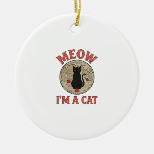 Funny Black Cat Moon Vintage Halloween Design_1 Ceramic Ornament