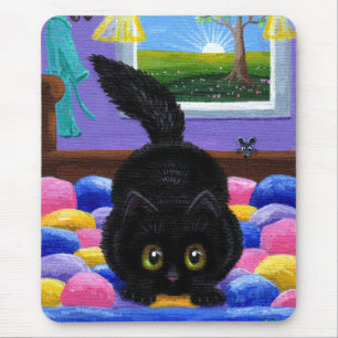 Funny Black Cat Mouse Quilt Pad