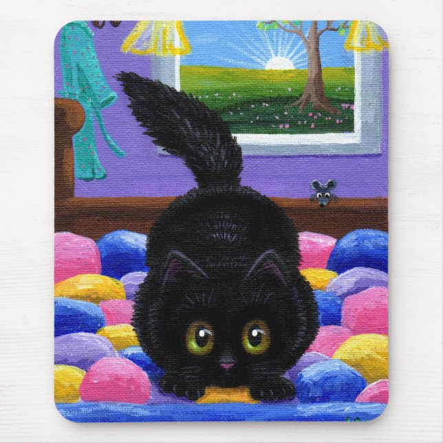 Funny Black Cat Mouse Quilt Pad (Front)