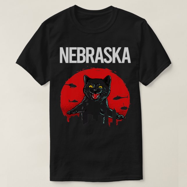 Funny Black Cat Nebraska  T-Shirt (Design Front)