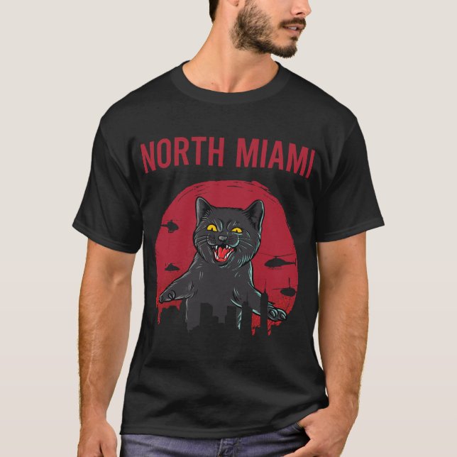 Funny Black Cat North Miami T-Shirt (Front)