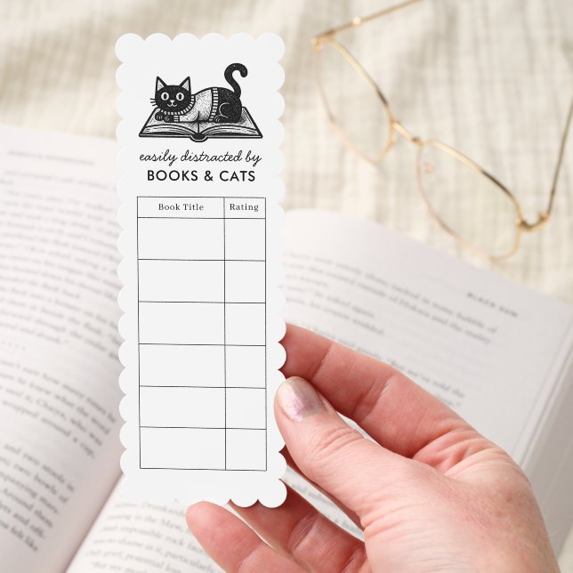 Funny Black Cat on Book Reading Record Bookmarks (Hand)