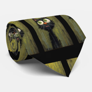 Funny Black Cat Painting Neck Tie