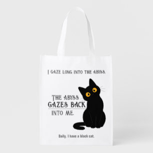 Funny Black Cat Parent Nietzsche Quote Grocery Bag