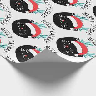 Funny Black Cat Pattern Merry Catmas Christmas Wrapping Paper
