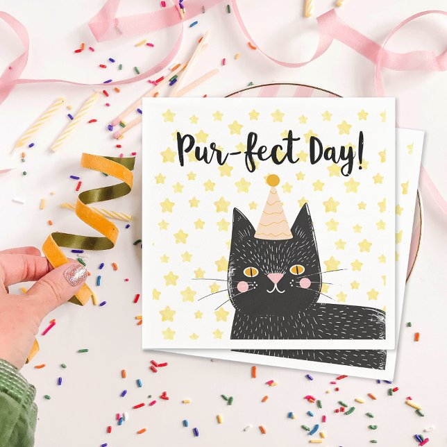 Funny Black Cat Perfect Day Birthday Napkins (Funny Black Cat Perfect Day Birthday Napkins)