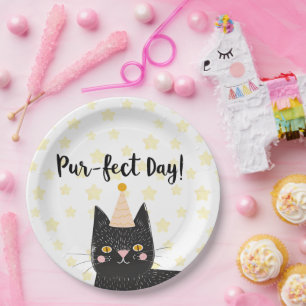 Funny Black Cat Perfect Day Birthday Paper Plates