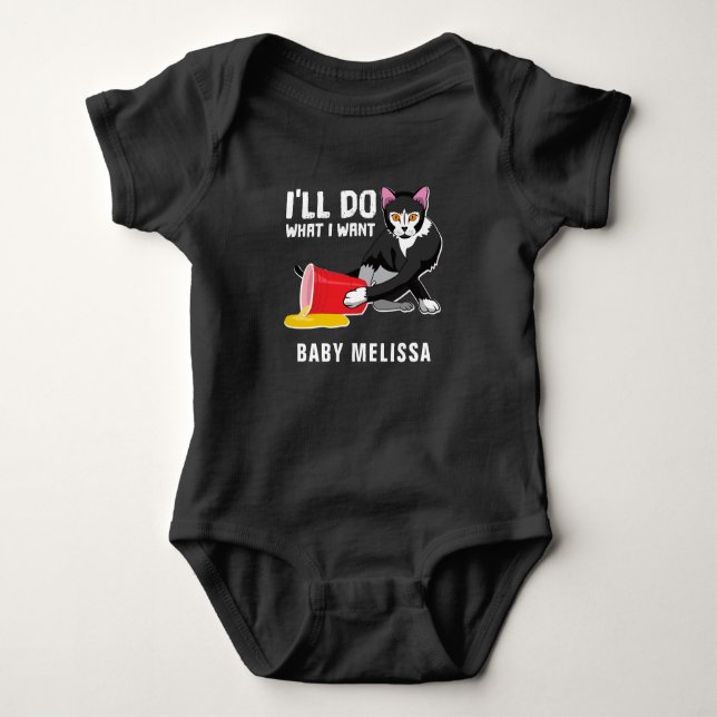 Funny Black Cat Personalized Baby Bodysuit (Front)