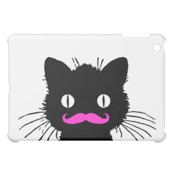 Funny Black Cat Pink Mustache Cover For The Ipad Mini by MovieFun at Zazzle