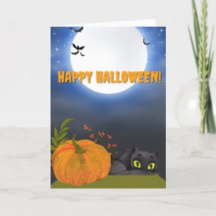 Funny Black Cat Pumpkin Halloween Holiday Card