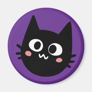 Funny Black Cat Purple Magnet