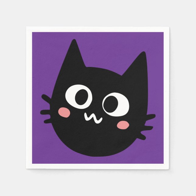 Funny Black Cat Purple Napkins (Front)