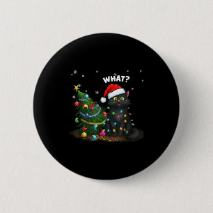 Funny Black Cat Pushing Christmas Tree  Button