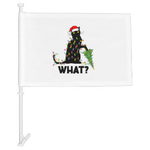 Funny Black Cat Pushing Christmas Tree Over Cat Ch Car Flag