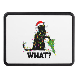 Funny Black Cat Pushing Christmas Tree Over Cat Ch Hitch Cover