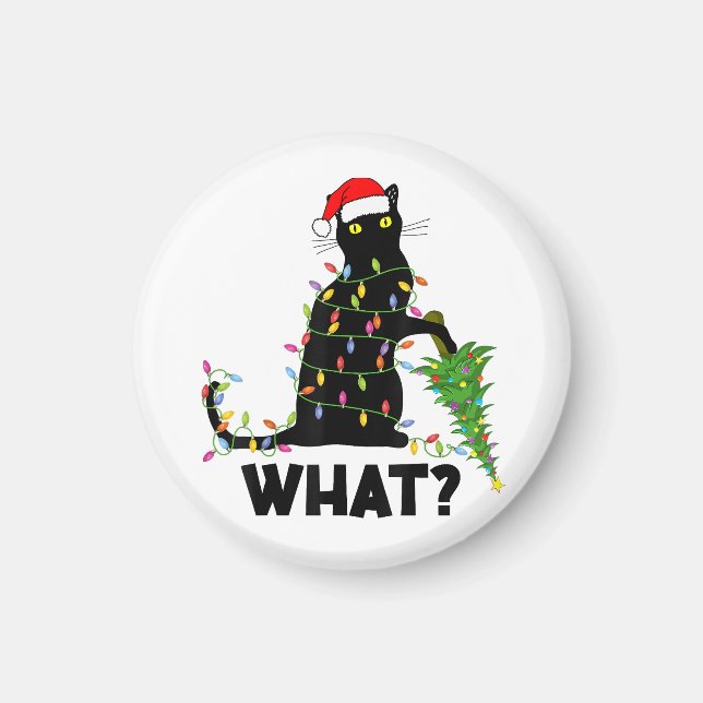 Funny Black Cat Pushing Christmas Tree Over Cat Ch Magnet (Front)