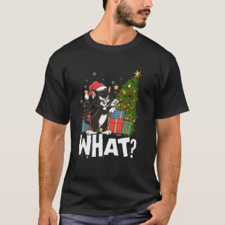 Funny Black Cat  Pushing Christmas Tree Over Cat W T-Shirt