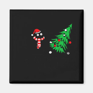 Funny Black Cat Pushing Christmas Tree Over Cat Wh Magnet