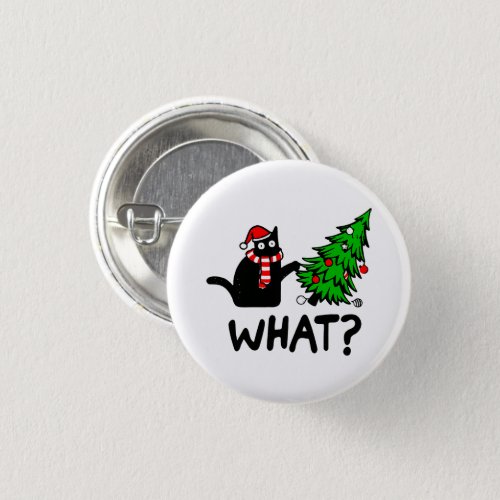 Funny Black Cat Pushing Christmas Tree Pet Lover Button