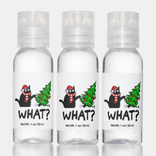 Funny Black Cat Pushing Christmas Tree Pet Lover Hand Sanitizer