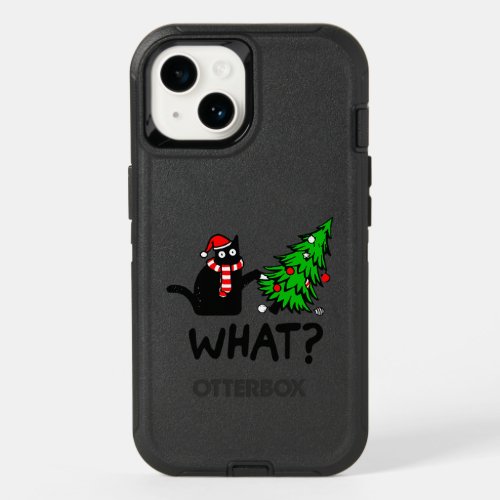 Funny Black Cat Pushing Christmas Tree Pet Lover OtterBox iPhone 14 Case
