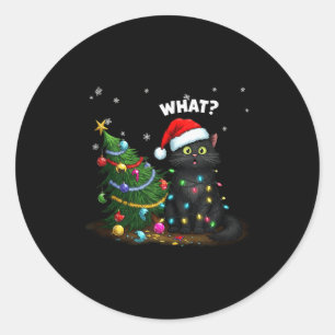 Funny Black Cat Pushing Christmas Tree Tank Top  Classic Round Sticker