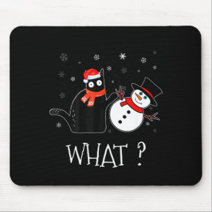 Funny Black Cat Pushing Snowman Christmas Winter C Mouse Pad